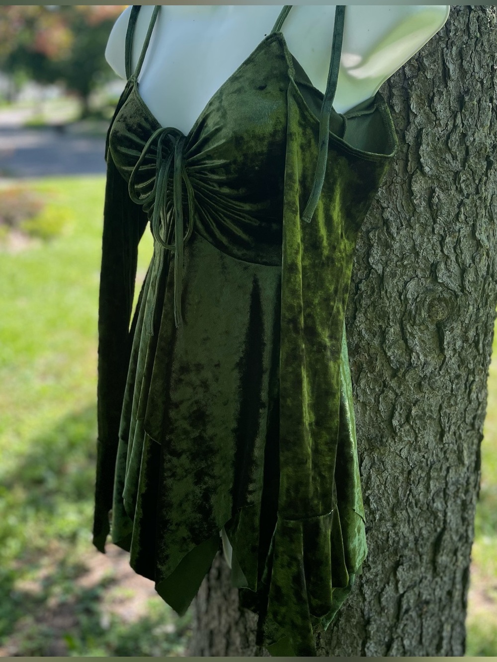Dolls Kill Current Mood F for Fairies Velvet Green Asymmetrical Skater Dress XS - Picture 4 of 8